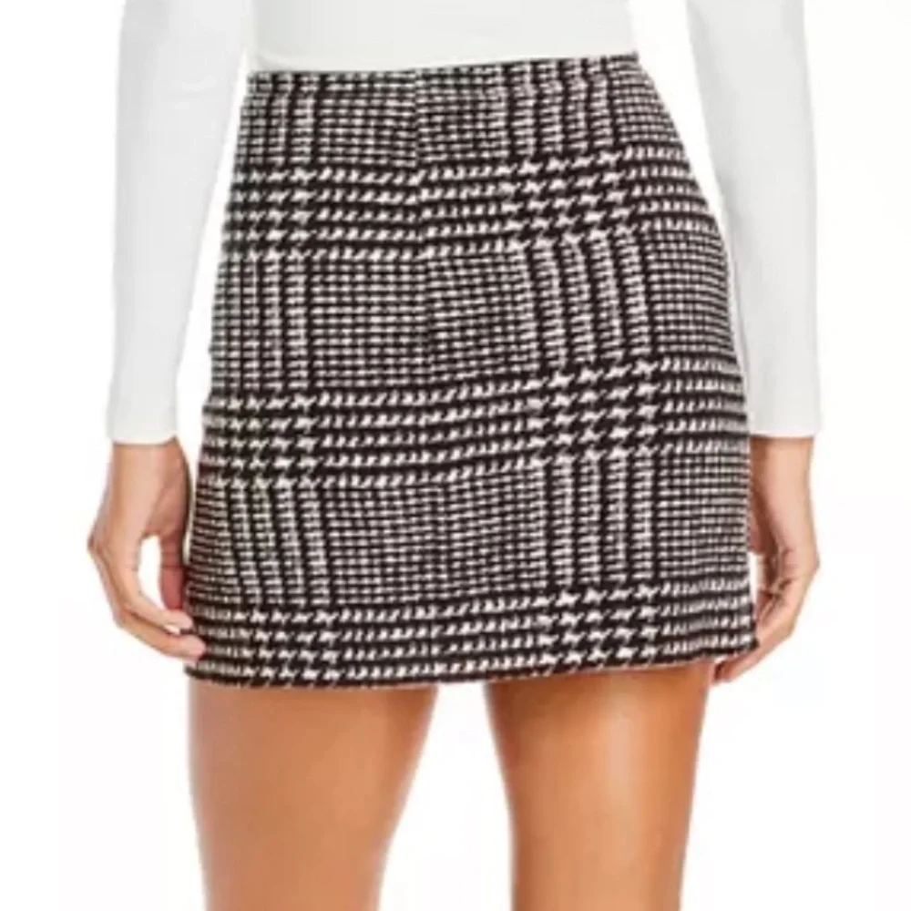 Norma Kamali mini skirt side slit Glenn plaid chocolate stretch M - Picture 2 of 8